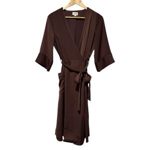 Frank & Oak Wrap Dress in Chocolate Brown